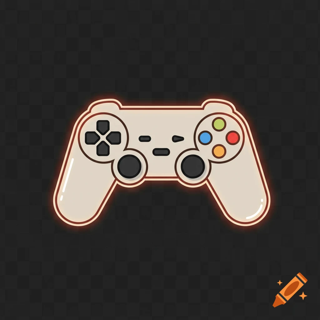 Flat vector game controller with soft glow on a dark background.