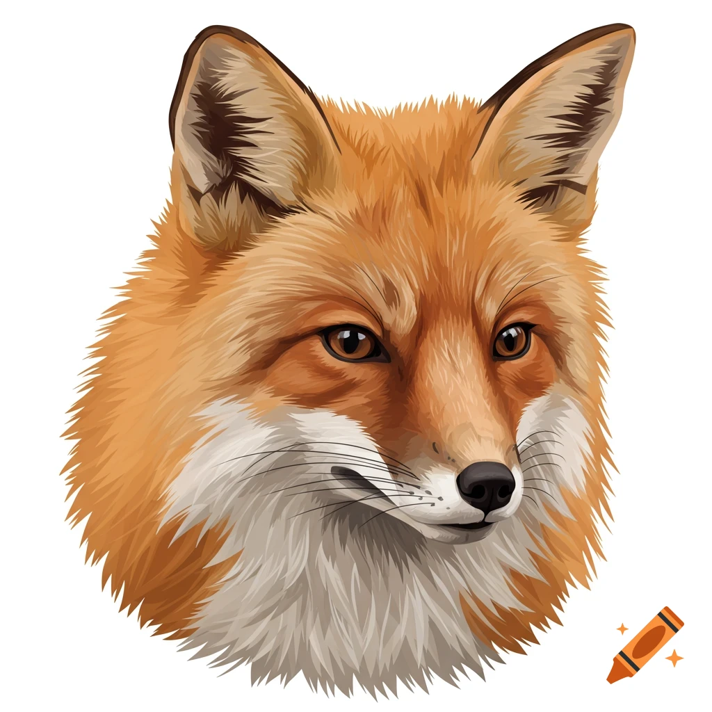 Illustrated portrait of a red fox head.