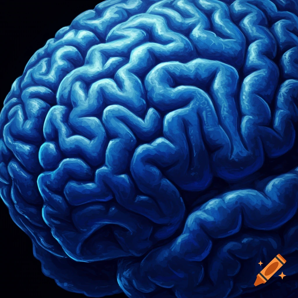 Close-up illustration of a blue brain on Craiyon