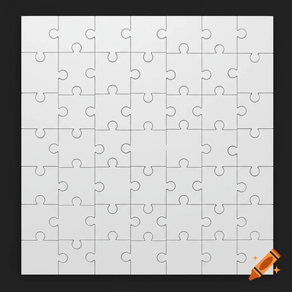 A white 36-piece puzzle grid template on a dark background.