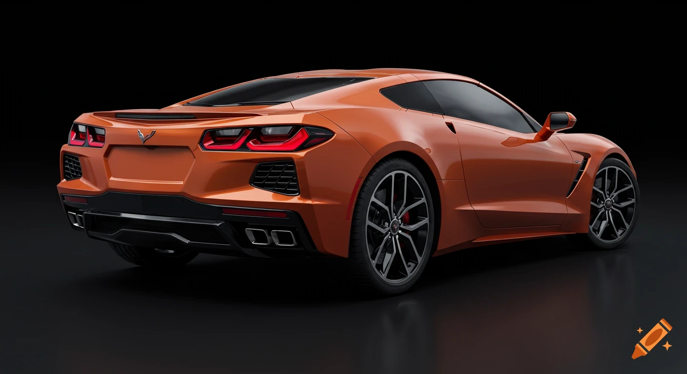 Rear view of an orange Chevrolet Corvette C8