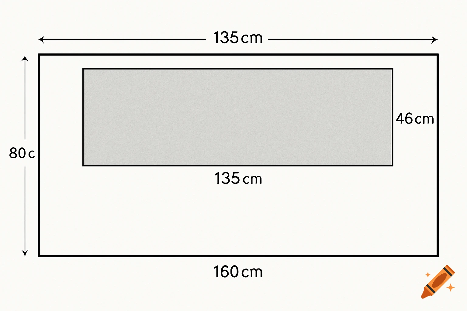 Technical drawing showing a large rectangle with dimensions 160cm by ...
