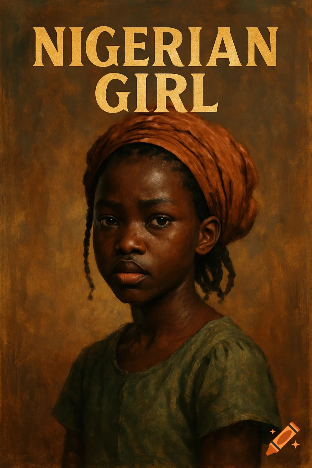 Painting of a young Nigerian girl in a headscarf with 'NIGERIAN GIRL' text.