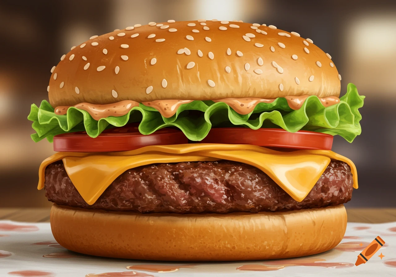 Close-up illustration of a cheeseburger