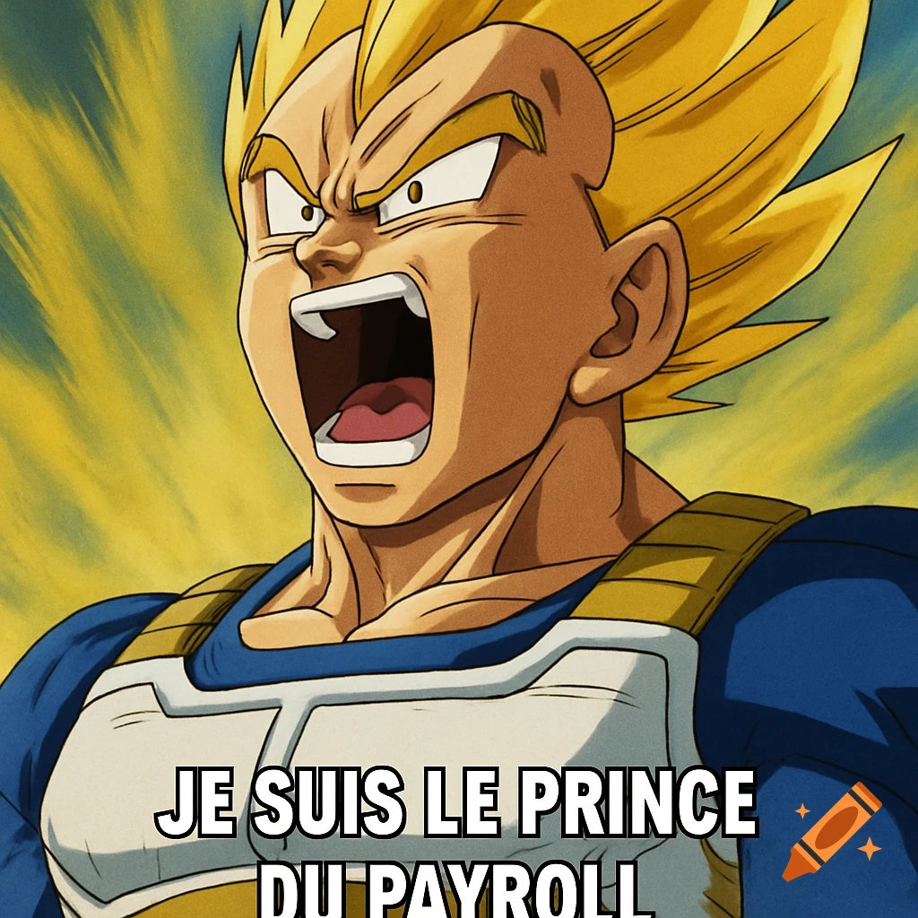 Vegeta from Dragon Ball Z yelling with text captions below.