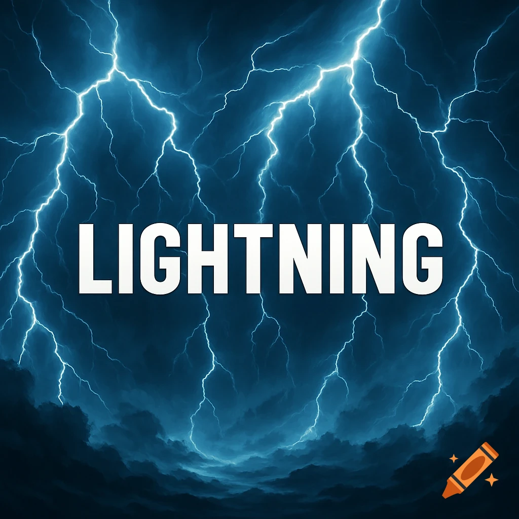 White text 'LIGHTNING' over a dark blue image of lightning bolts in a stormy sky.