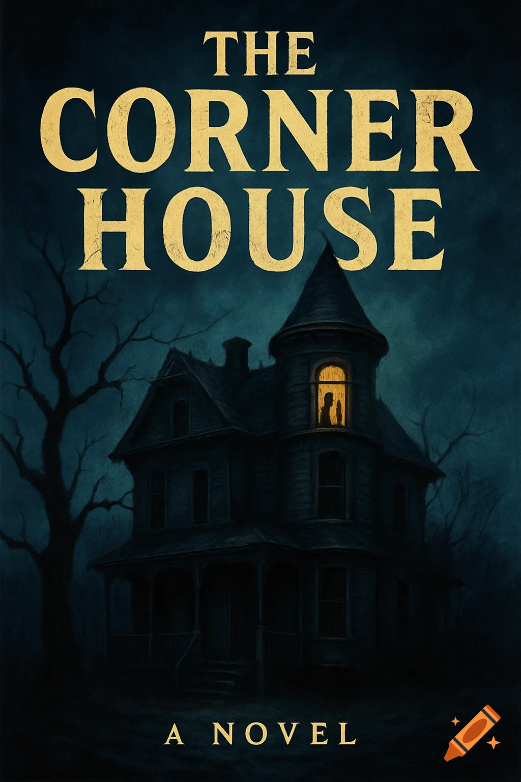 Book cover with a dark, creepy Victorian haunted house at night under a stormy sky. Text reads "THE CORNER HOUSE".