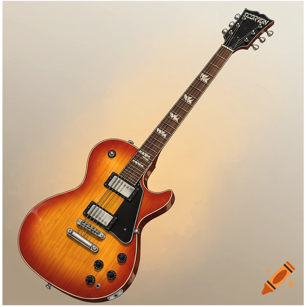 Illustration of an electric guitar with a sunburst finish.