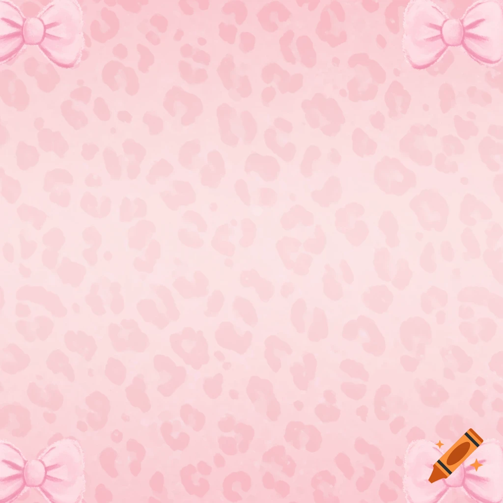 Light pink cheetah print background with pink bows in the four corners.