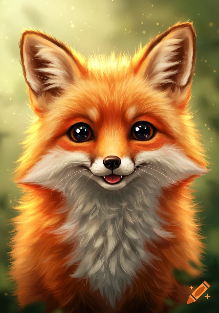 Close-up digital painting of a cute fox looking forward with bright eyes