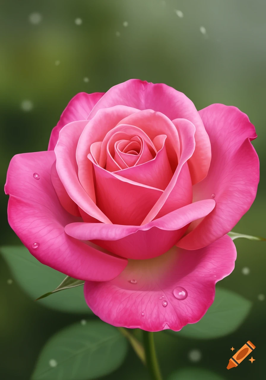 Close-up of a vibrant pink rose with water droplets on its petals.