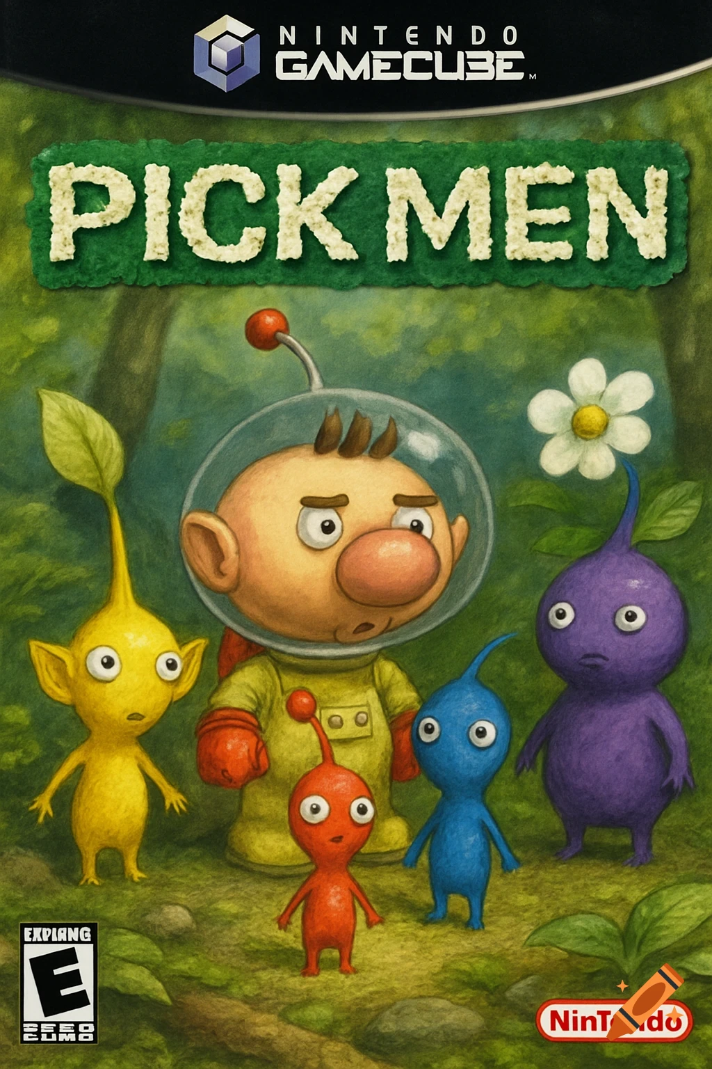 Game cover parody with cartoon alien characters and a title that says 'PICK MEN'.
