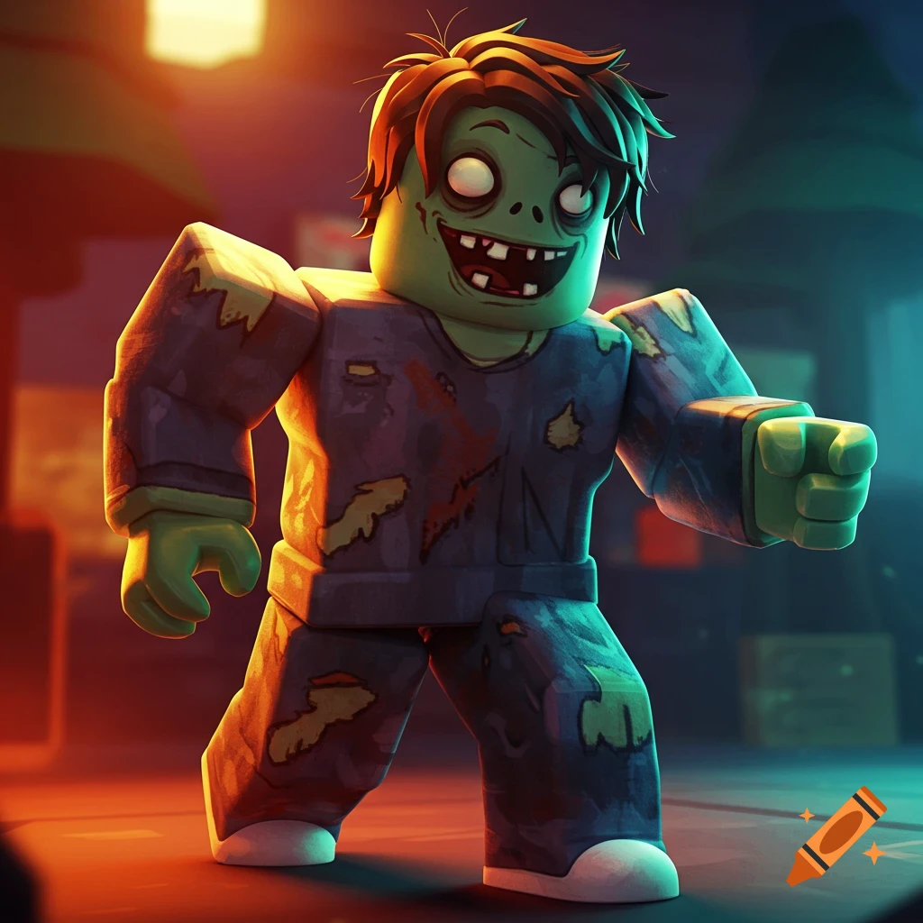 A Roblox-style zombie character stands ready.