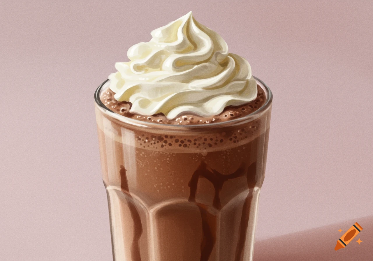 A digital painting of a chocolate milkshake topped with whipped cream.