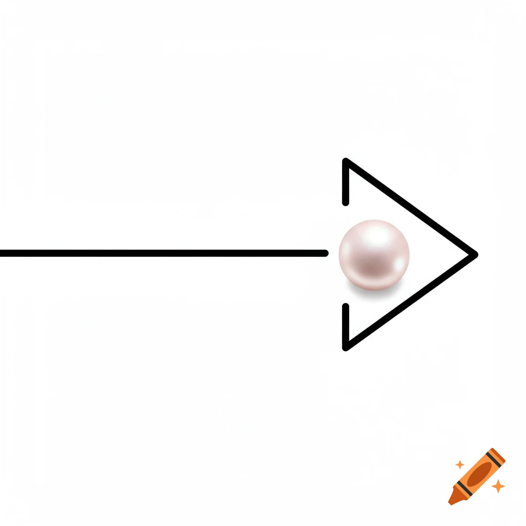 A black line forms an arrow pointing right, with a pearl placed at the arrowhead.