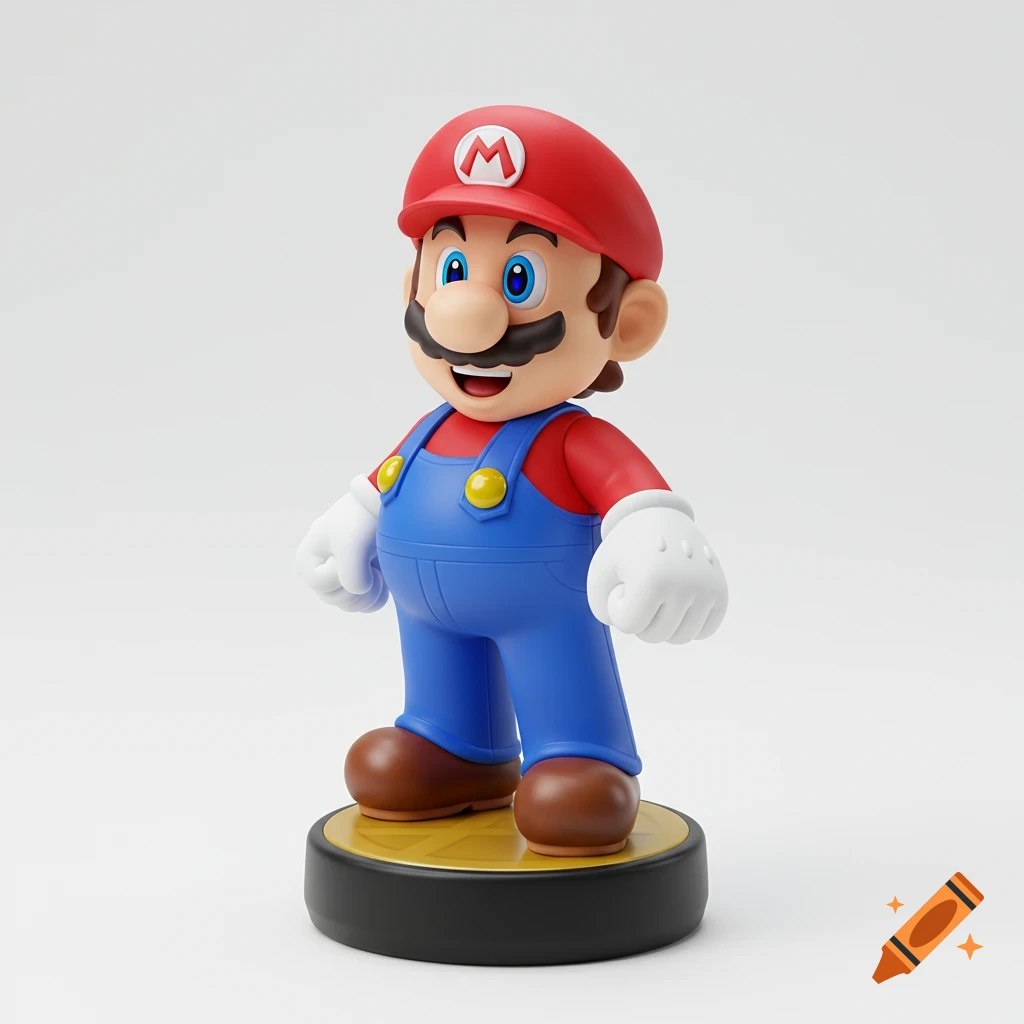 A figure of Mario wearing his red cap and blue overalls, standing on a round base.