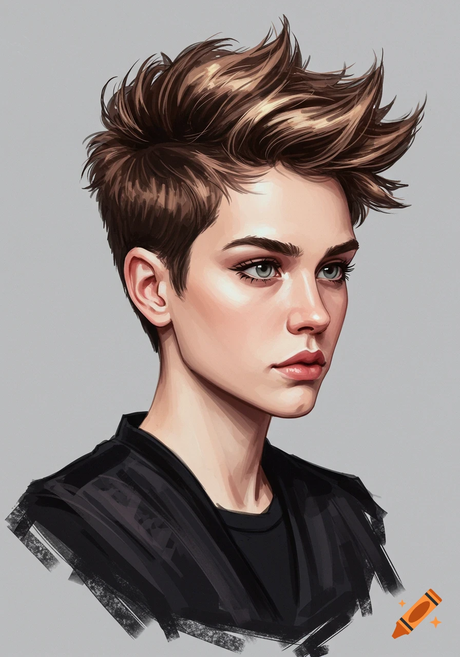 Digital painting of a person with a spiky, textured short haircut.