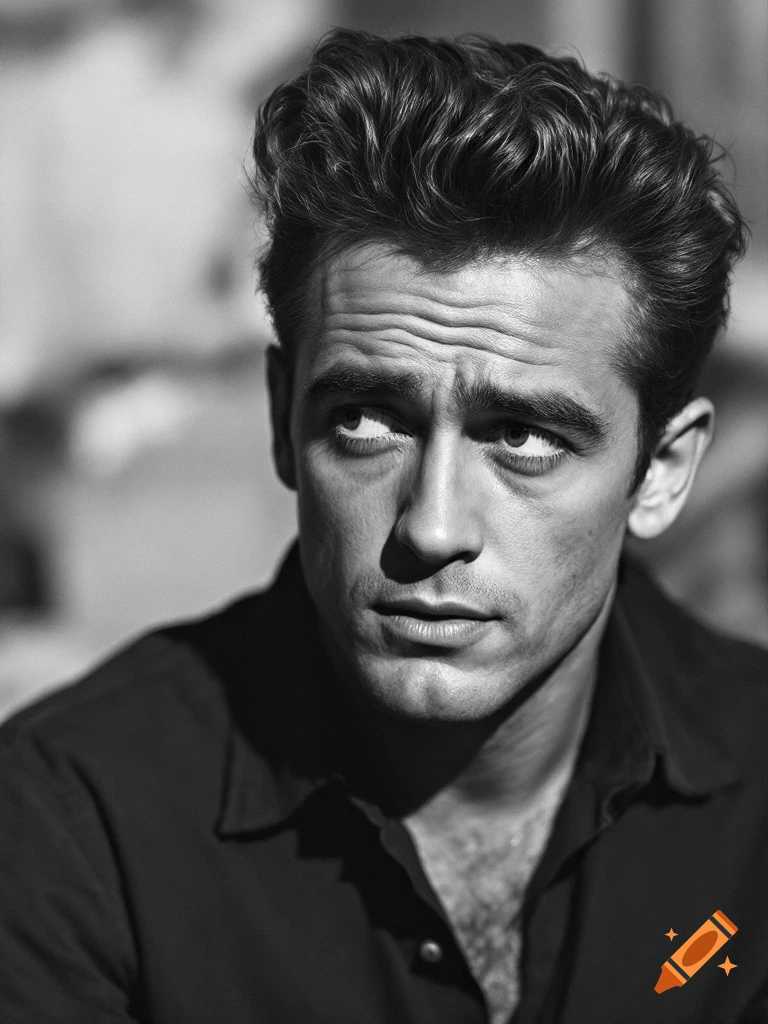 Black and white close-up portrait of a man looking up