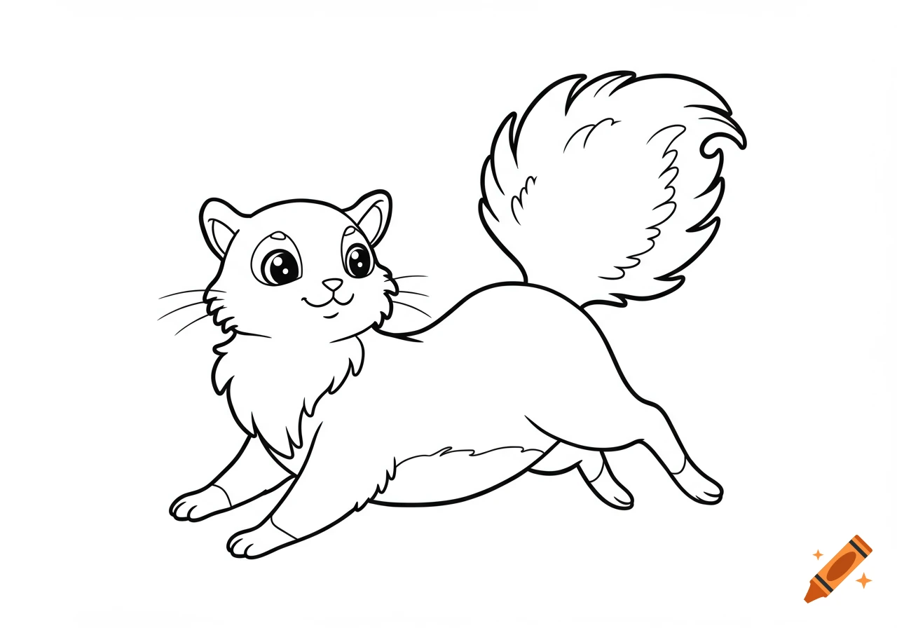 Line art of a cartoon cat or squirrel jumping, for coloring.
