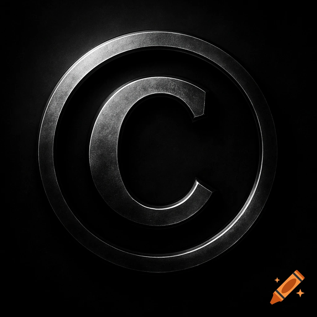 Metallic copyright symbol ('©') against a dark background.