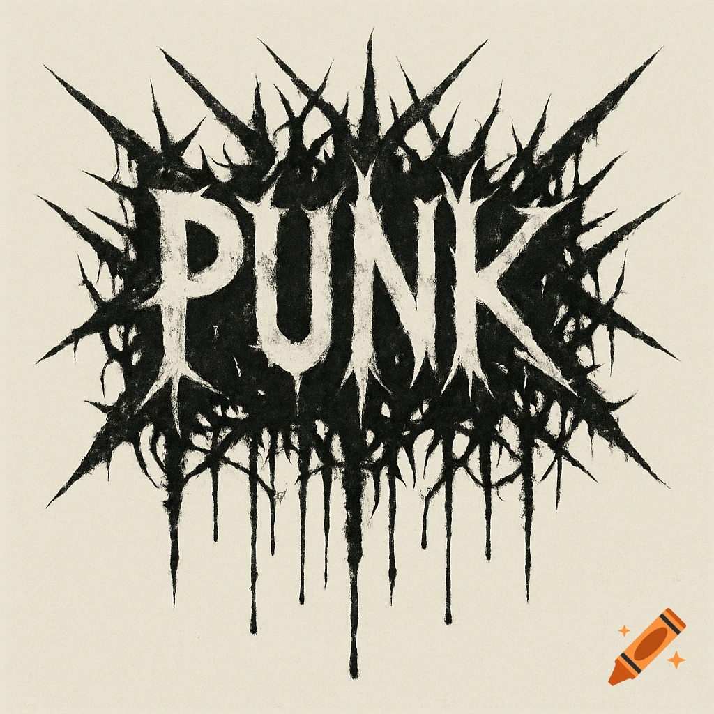 Black and white punk/black metal logo with distressed text PUNK surrounded by jagged, dripping shapes.