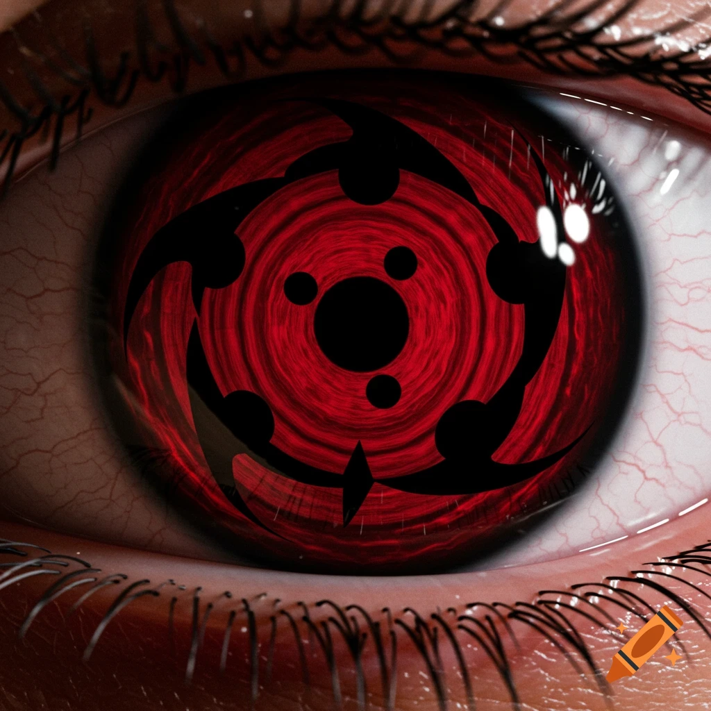 Close-up of a Sharingan eye from Naruto.