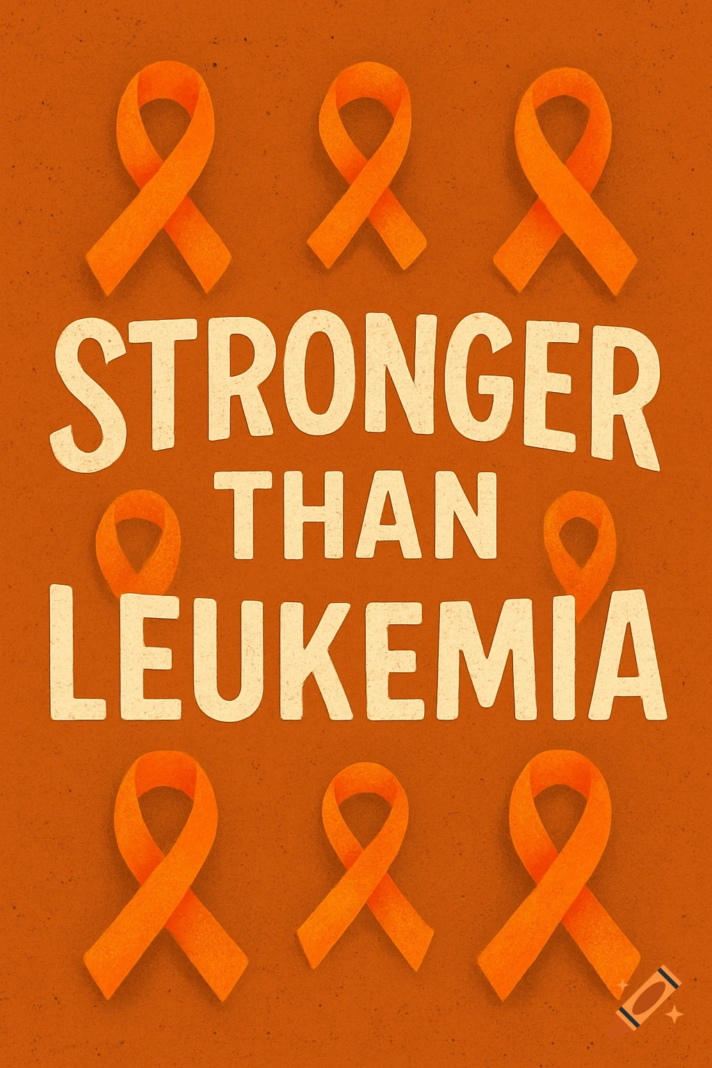 Orange background with text STRONGER THAN LEUKEMIA and orange awareness ribbons.