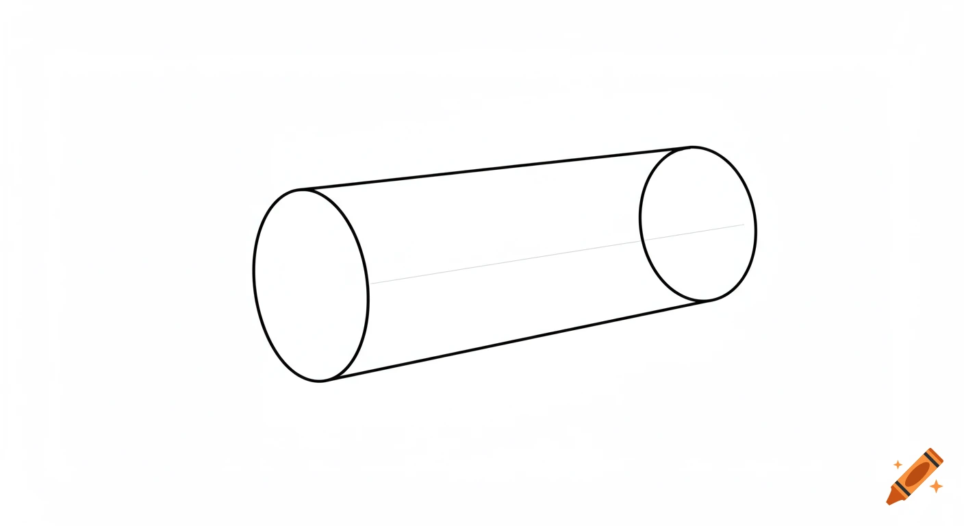 Line art drawing of a horizontal cylinder on a white background.