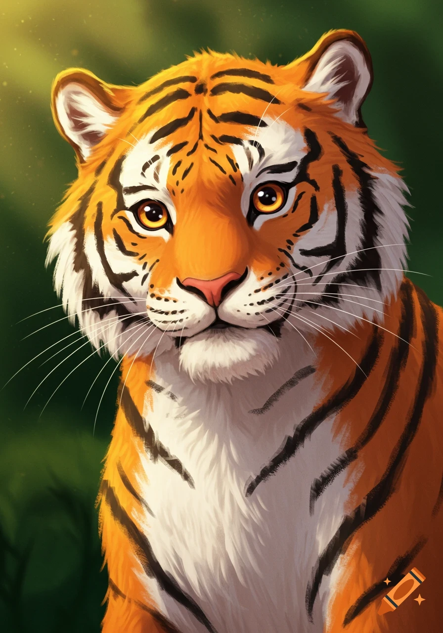 Close-up digital painting of a tiger portrait.
