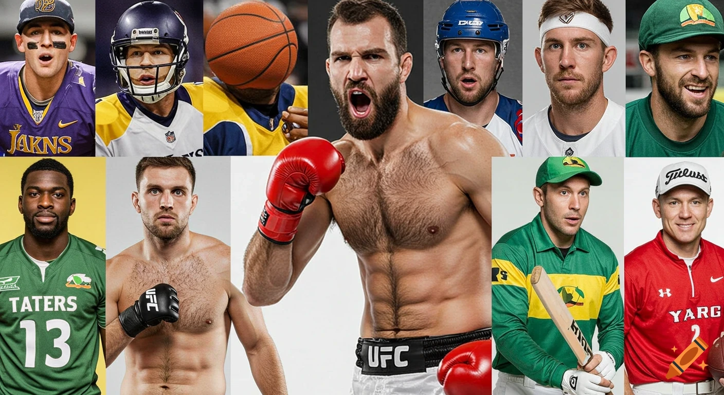 Collage of male athletes from different sports