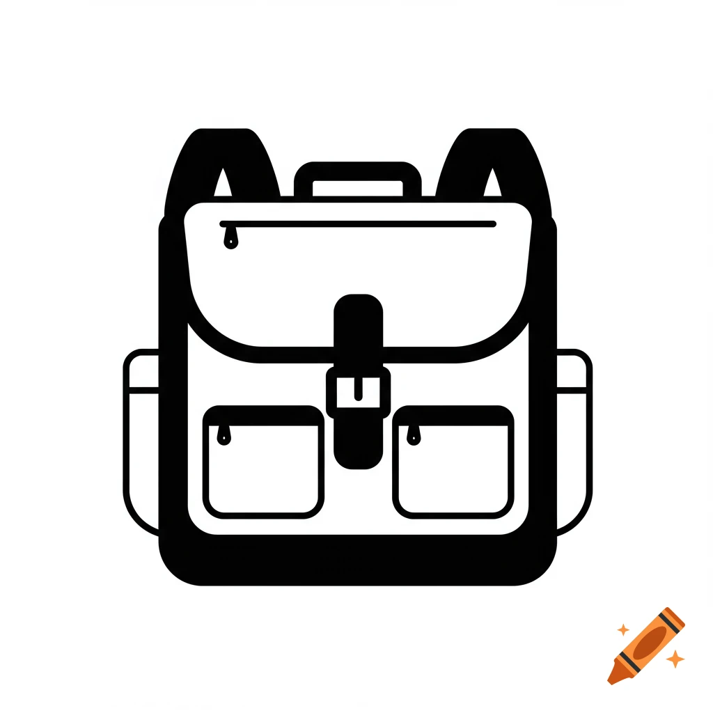 Black and white icon of a backpack.