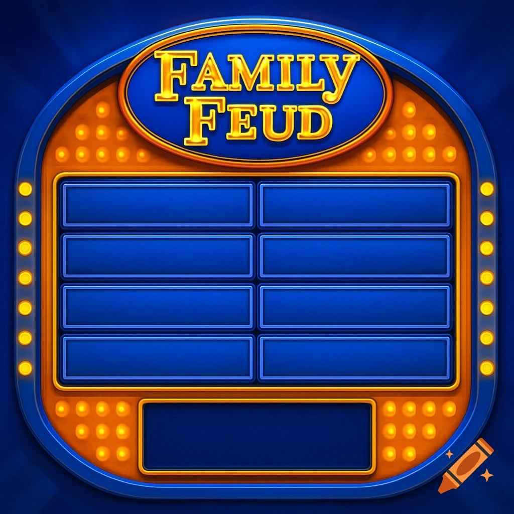 A brightly colored blank game show scoreboard in the style of Family Feud.