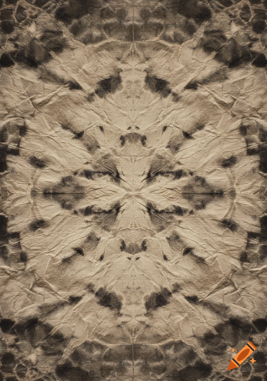Abstract symmetrical pattern on crumpled paper texture.