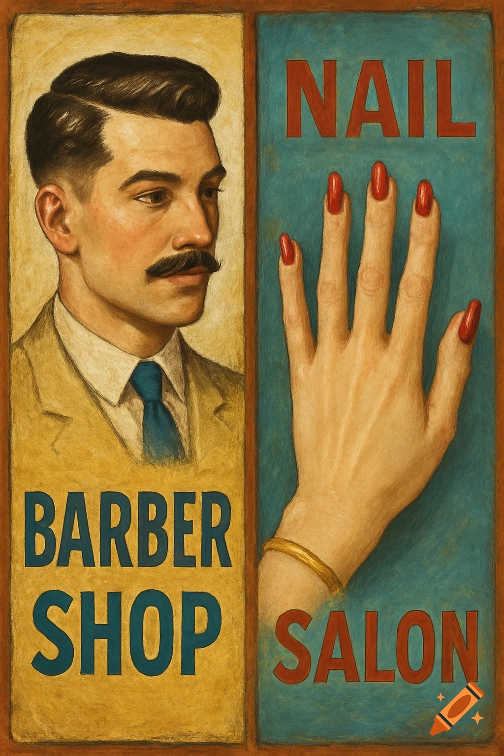 Stylized illustration of a sign for a barber shop and nail salon