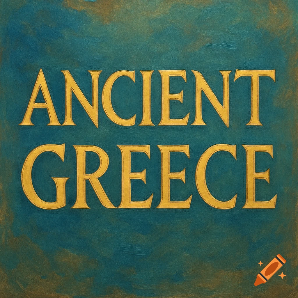 Golden text reads 'ANCIENT GREECE' on a blue and gold textured background.