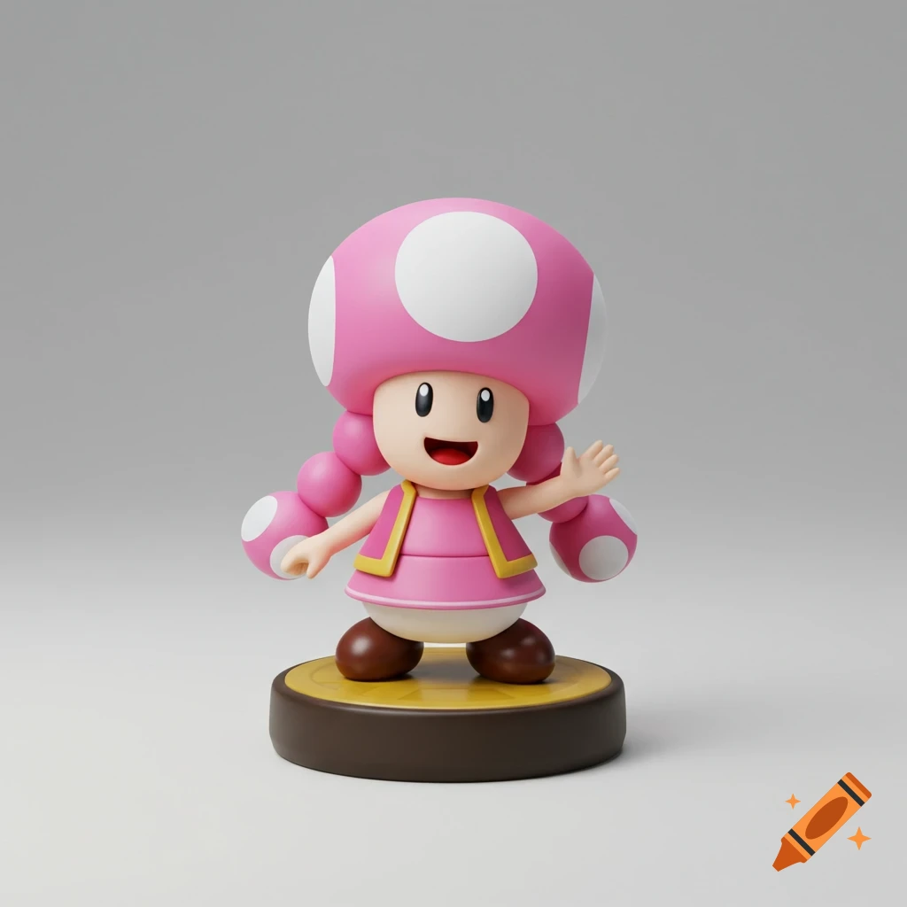 A Toadette Amiibo figure standing on a base.