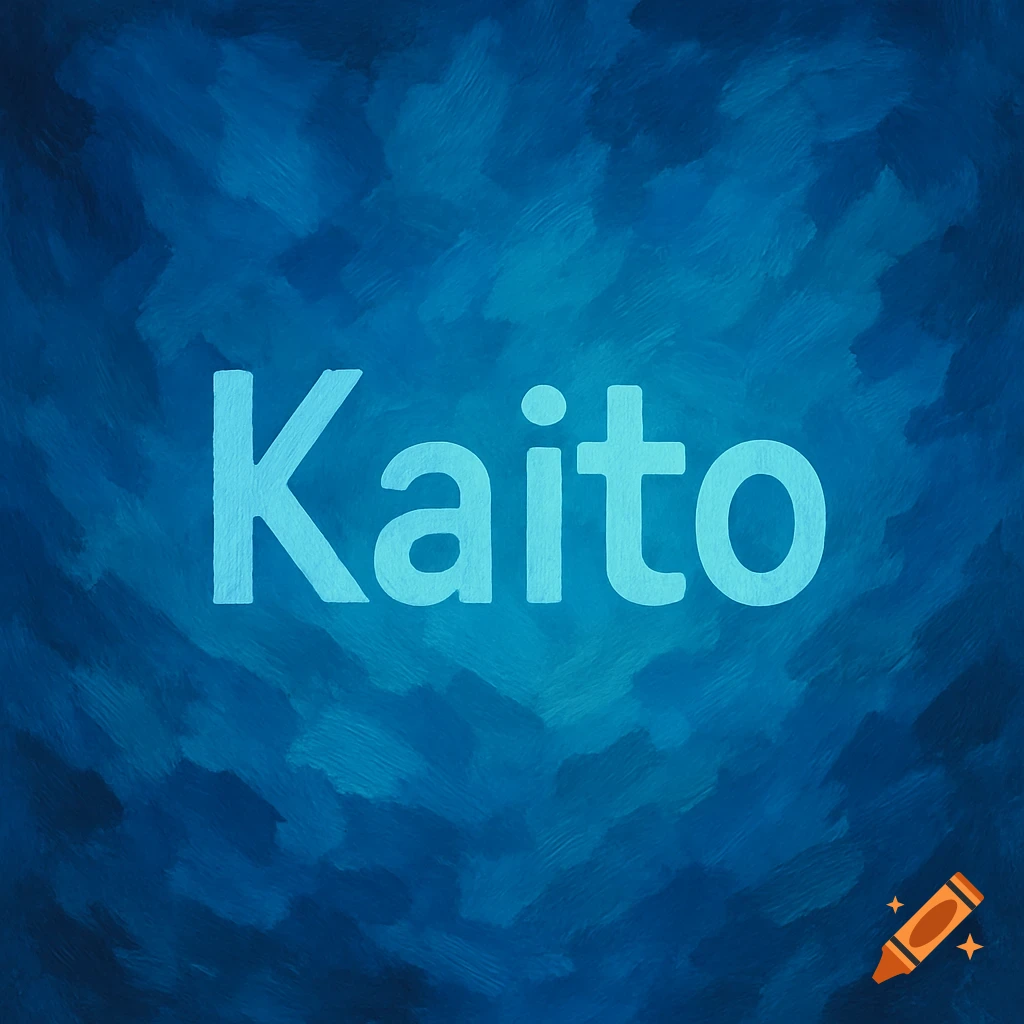 The word Kaito in light blue text on a dark blue textured background.