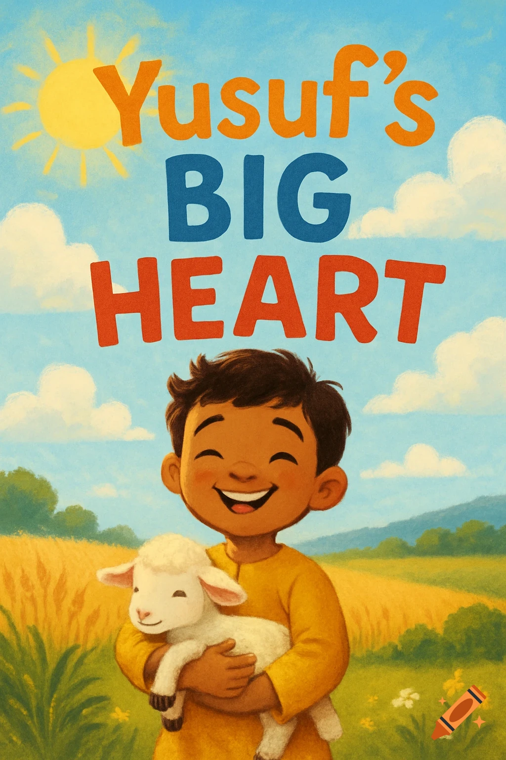 Illustrated cover image of a smiling boy holding a lamb under the title "Yusuf's Big Heart."