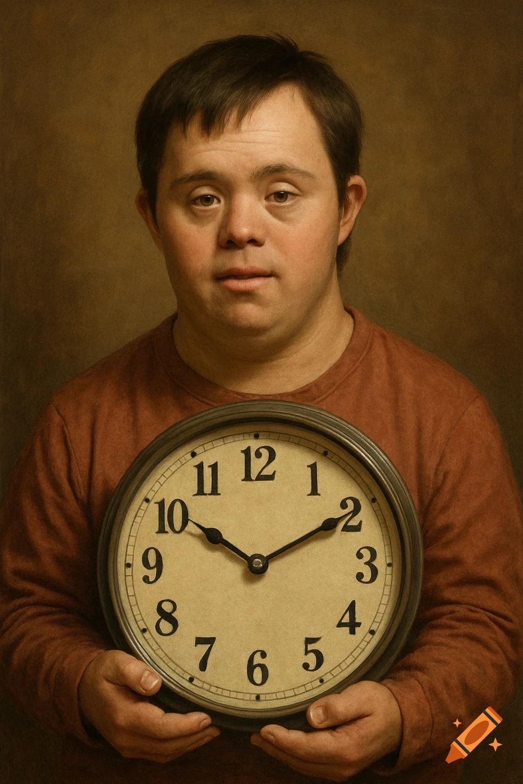 Portrait of a person holding a clock