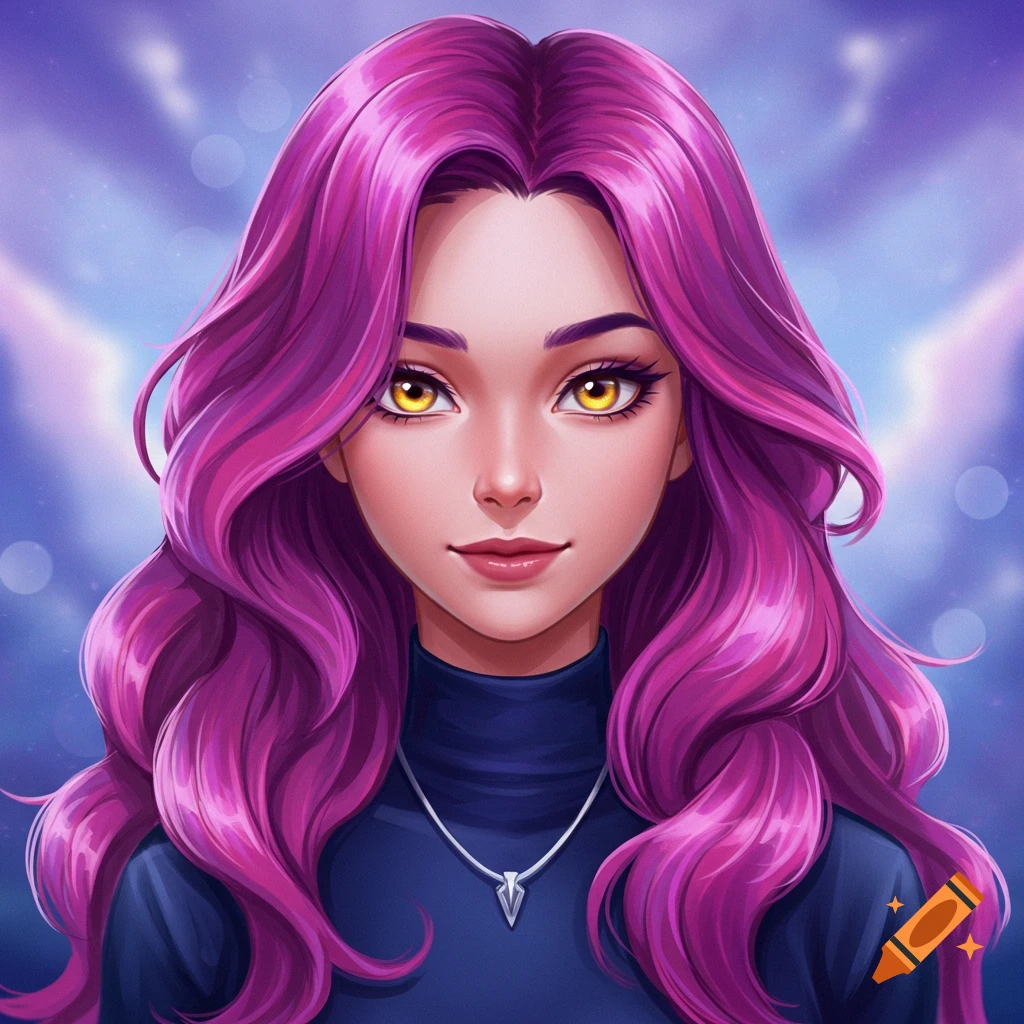 Digital painting portrait of a stylized woman with bright pink hair and ...