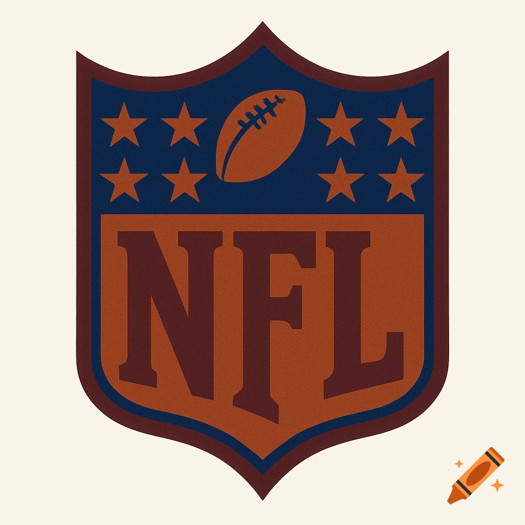 NFL logo with red, rust, maroon, navy, and reflex blue colors.