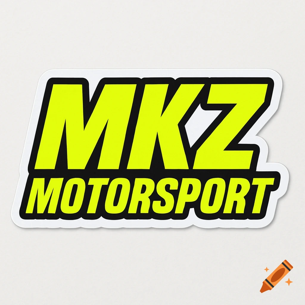 MKZ MOTORSPORT logo sticker in yellow and black on white background