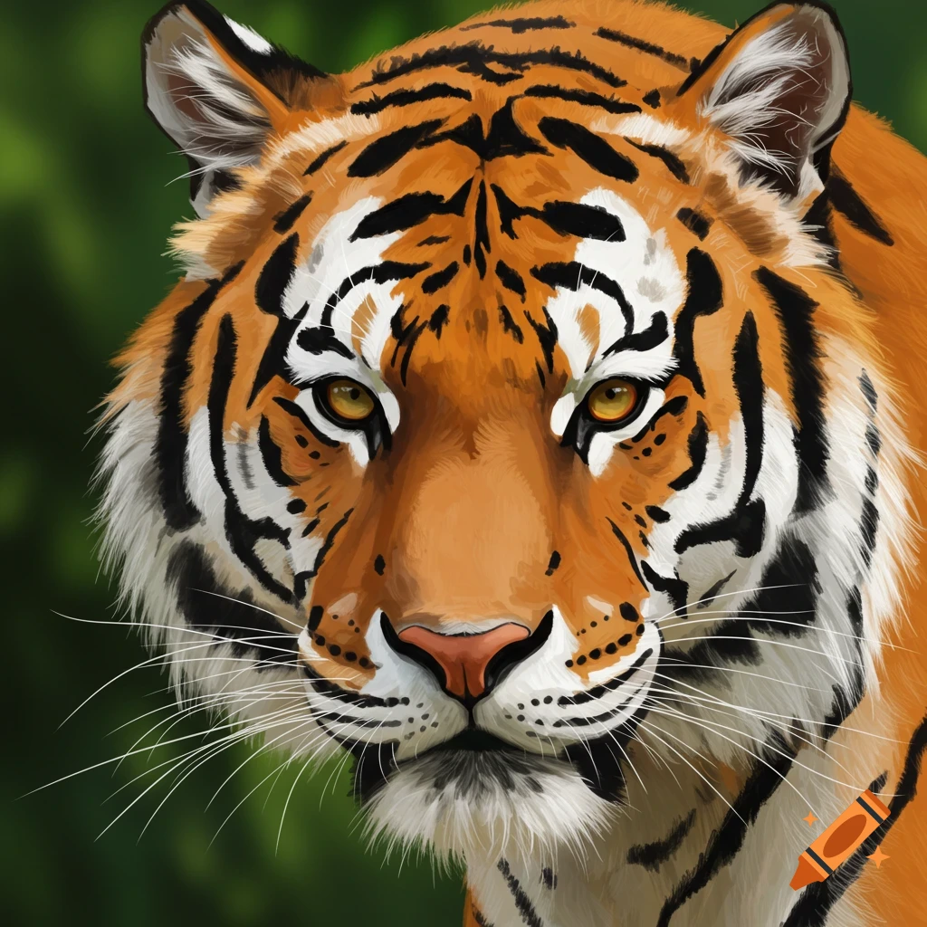 Close-up digital painting of a tiger's face.