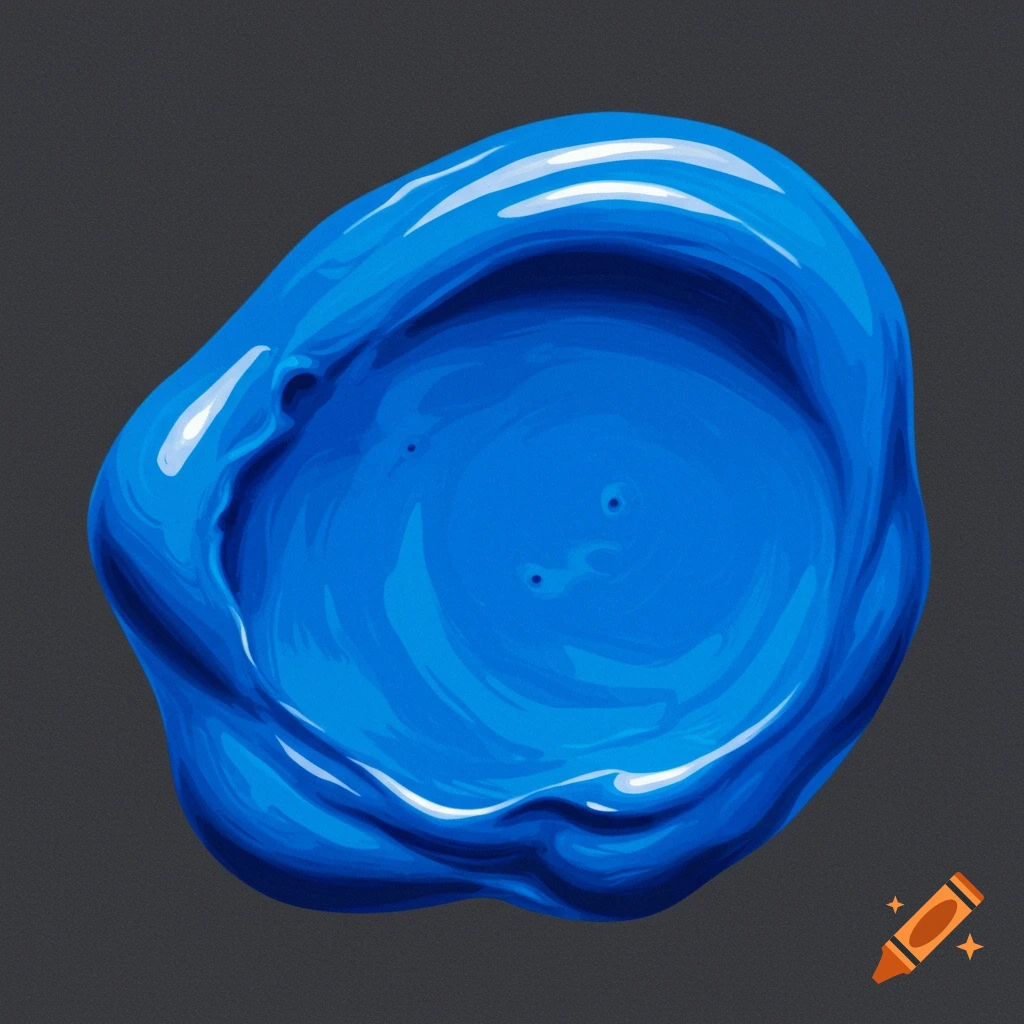 Glossy blob of ultramarine blue liquid on a dark background