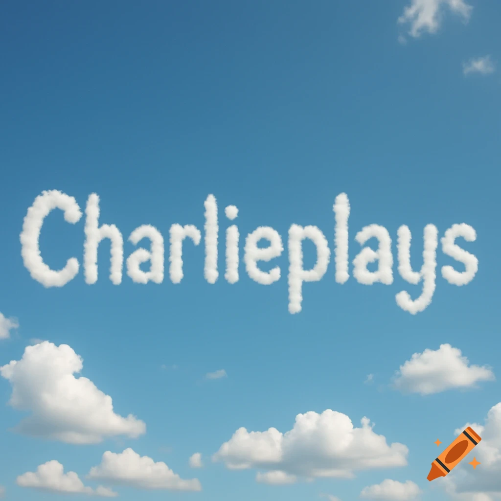 The word Charlieplays formed by clouds in a blue sky