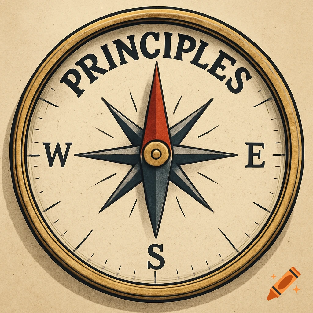 A compass with the word PRINCIPLES at the top.