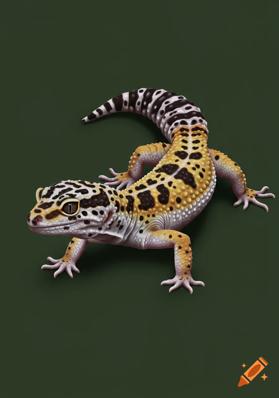 A detailed illustration of a leopard gecko on a dark background.