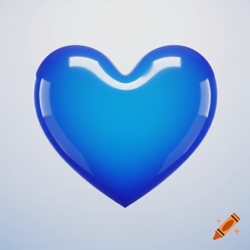 A glossy blue heart on a light background.