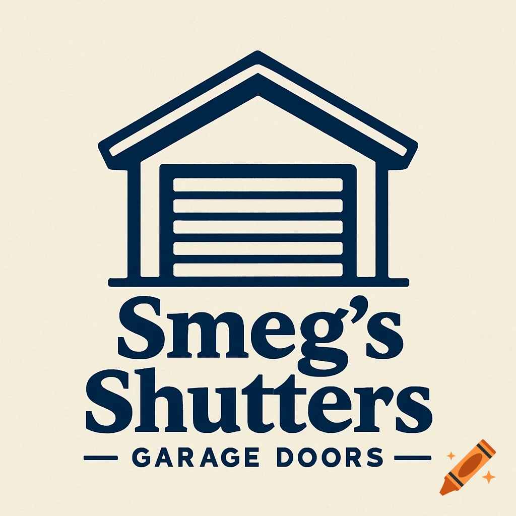 Logo for Smeg's Shutters with a garage icon above text 'Smeg's Shutters' and 'GARAGE DOORS'.