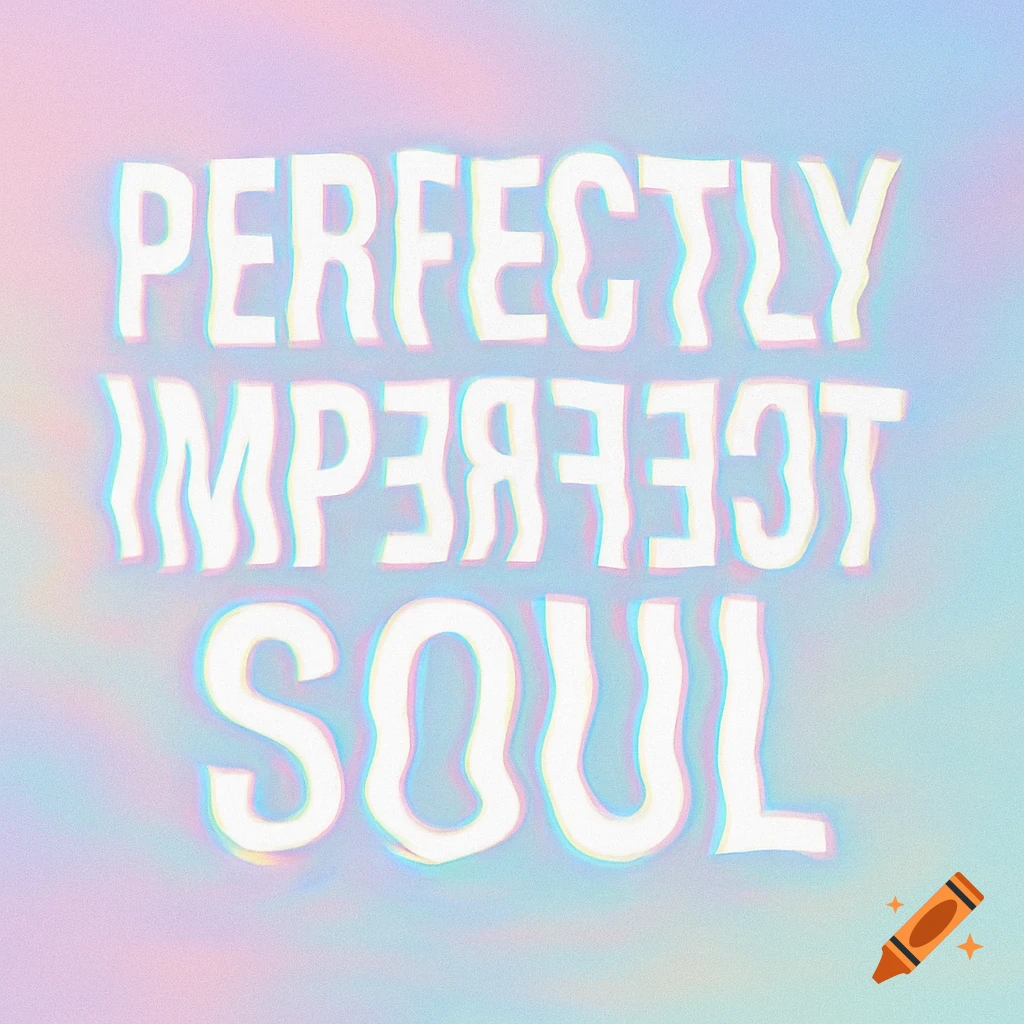 Distorted text 'PERFECTLY IMPERFECT SOUL' on a pastel glitch background